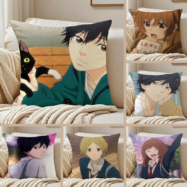 Ao H-haru Ride Kissenbezug aus weichem Plüsch mit Reißverschluss, quadratisch, Weiß und Blau, Breite: 30 cm, Höhe: 30 cm - Bild 1