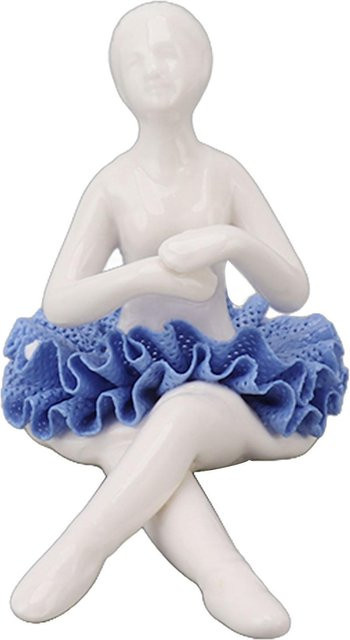 OutsideWorld Ballerina Statue aus Keramik in Weiß mit blauem Kleid - Bild 1