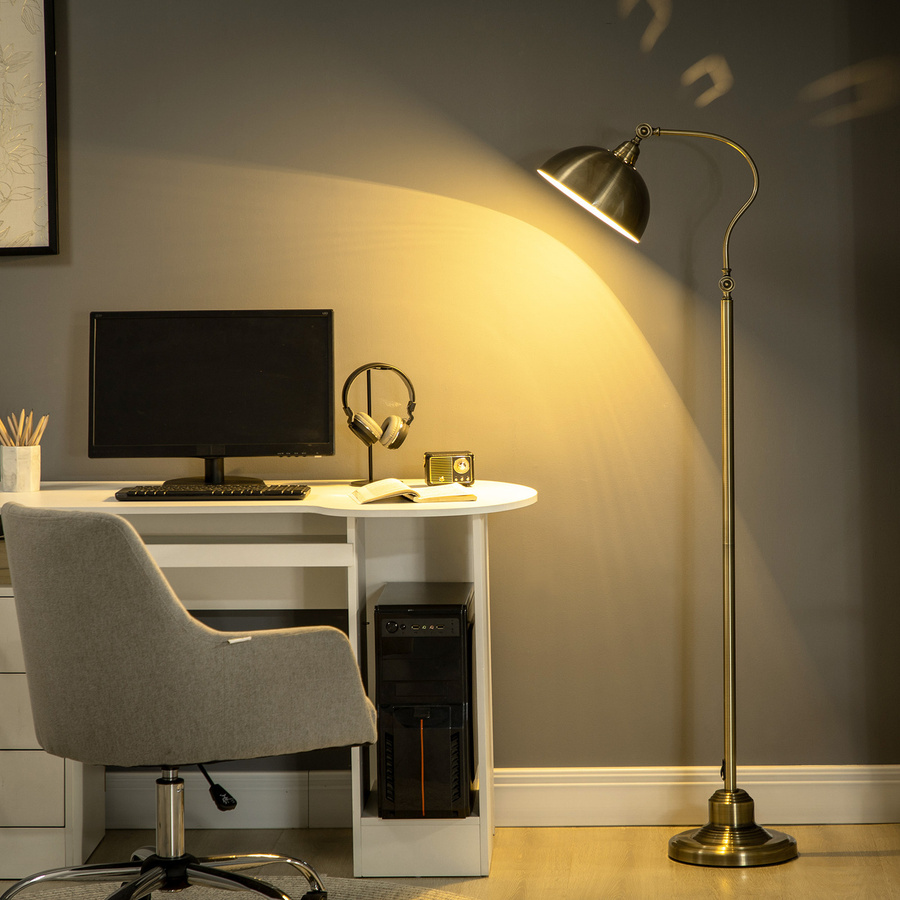 HOMCOM Retro Bogenlampe aus Metall in Messingoptik mit verstellbarem Lampenschirm und E27 Fassung, Bronze, B/T/H: 25,5 x 42 x 152 cm - Bild 2