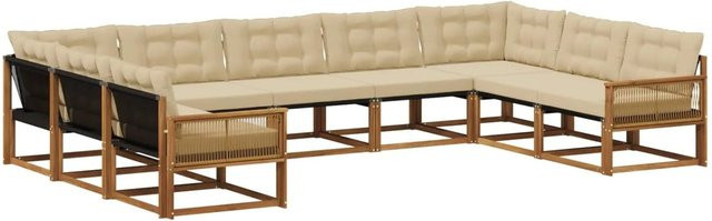 vidaXL Outdoor-Sofagarnitur aus Akazienholz mit Textilene und 9 Kissen in Natur-Beige - Bild 1