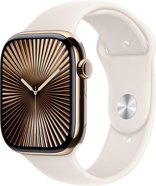 Apple Watch Series 10 GPS + Cellular mit Titangehäuse in Gold und Sportarmband Polarstern, 42 mm - Bild 1