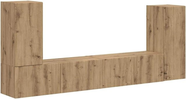 vidaXL TV-Schrankset 4er-Pack in Artisan-Eiche, modernes Wandregal-Set aus MDF für Wohnzimmer und Home-Office, Braun Matt - Bild 1