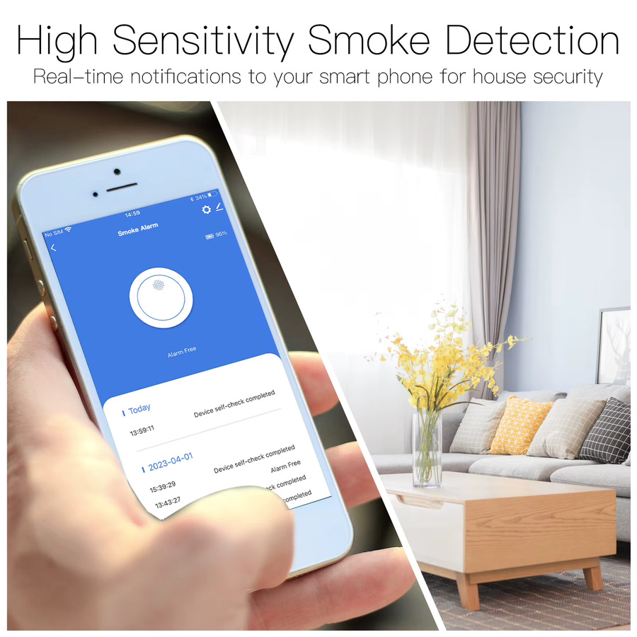 MOES ZigBee Smart Rauchmelder mit 85dB Sirene, kabelloser Feueralarm und App-Steuerung, Weiß - Bild 4