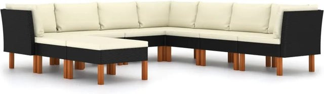 vidaXL 9-tlg Garten-Lounge-Set aus PE-Rattan und pulverbeschichtetem Stahl in Schwarz mit Polstern und Kissen - Bild 1