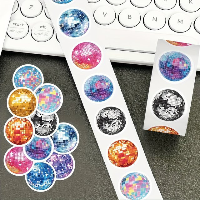 500 Stück Retro Disco-Kugel Aufkleber in Multicolour, glänzende selbstklebende Sticker für Party-Dekoration, Schreibwaren und als Belohnung für Schüler - Bild 1