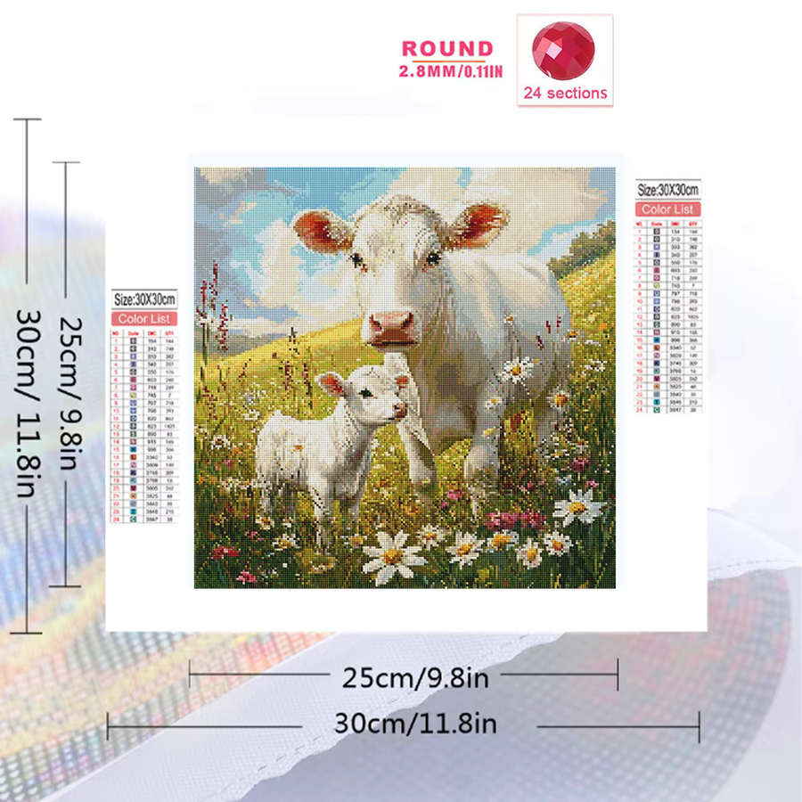 EverShine Diamond Painting Set Kuh mit Blumen, Acryl-Mosaik-Bastelset für die Heimdekoration, Multicolor, B/H: 20 x 20 cm - Bild 2