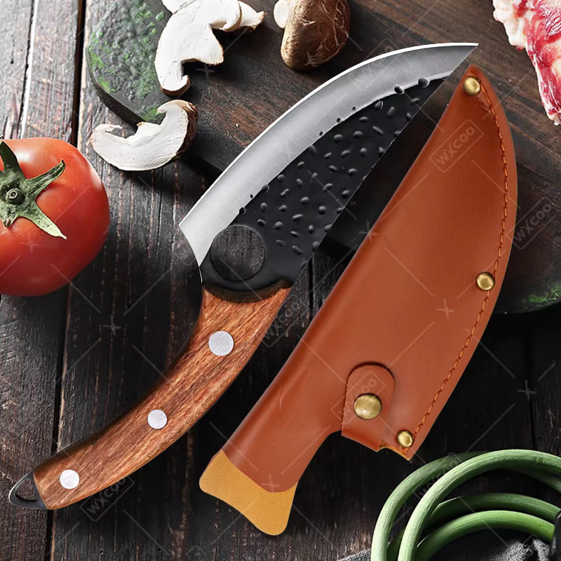 WXCOO Geschmiedetes Hackmesser in Silber mit Holzgriff und Schutzhülle für Fleisch und Fisch - Bild 4