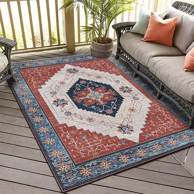 VIKAMA Teppich im Boho-Ethno-Stil, rechteckiger Retro-Teppich für Wohnzimmer und Schlafzimmer, Mehrfarbig, B/T: 120 x 80 cm - Bild 1