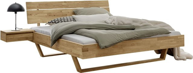 TPT Massivholzbett Dolle aus Wildeiche mit Holzkufen und Kopfteil, Farbe: Natur/Braun, B/L/H: 145 x 220 x 92 cm - Bild 1