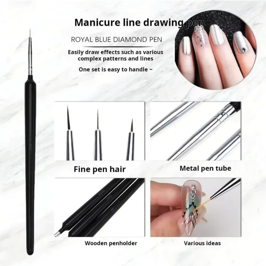 3 Stück professionelle Detailpinsel in Schwarz für Nail-Art und Modellbau - Bild 5