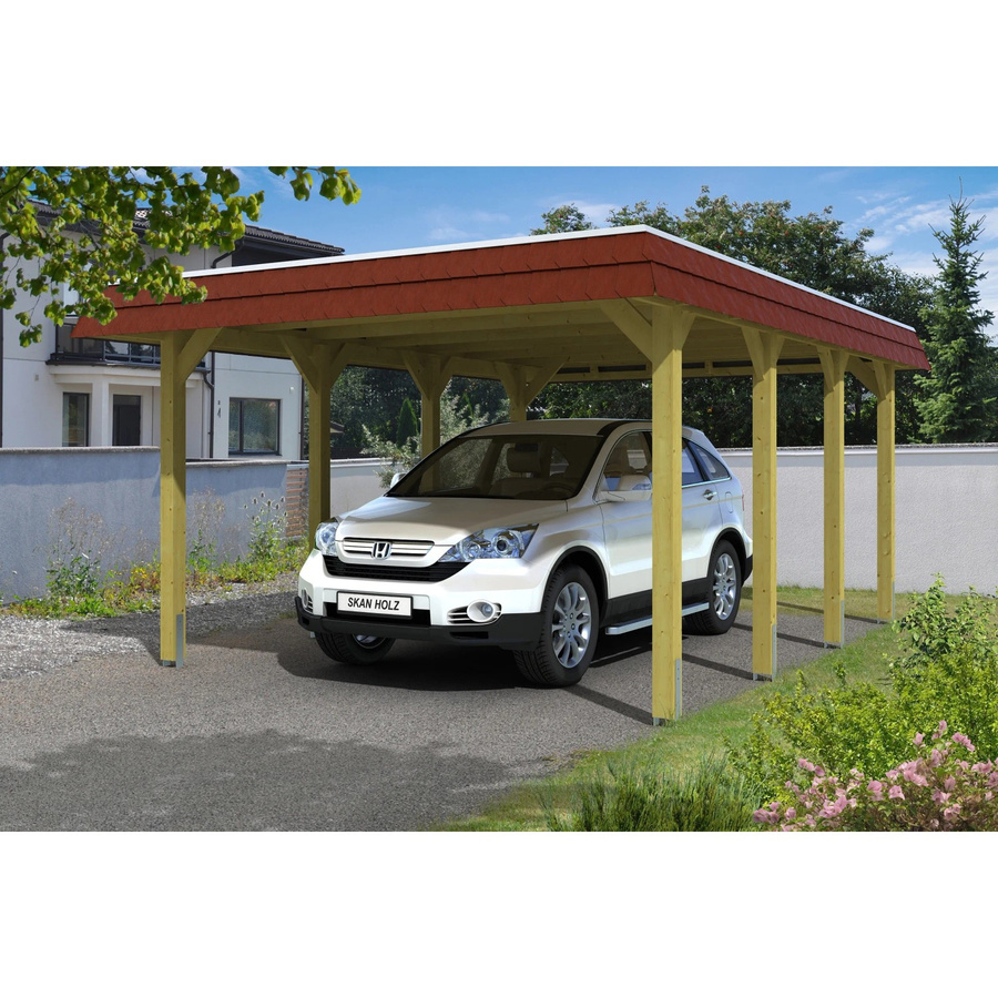 Skan Holz Walmdach-Carport Spreewald aus Nadelholz mit Blende in Rot, B/T: 396 x 589 cm - Bild 2