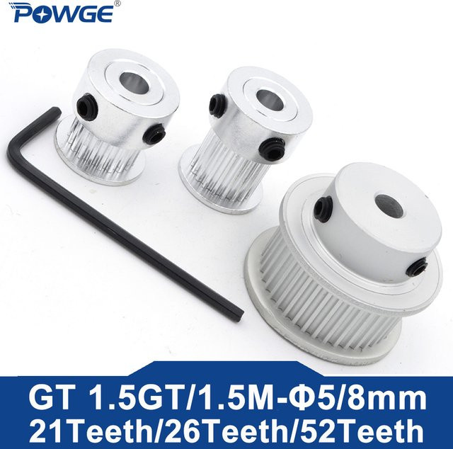 POWGE Hochpräzise Zahnriemenscheibe 1.5GT mit 52 Zähnen in Silber für Riemenbreiten von 6/9/10mm - Bild 1