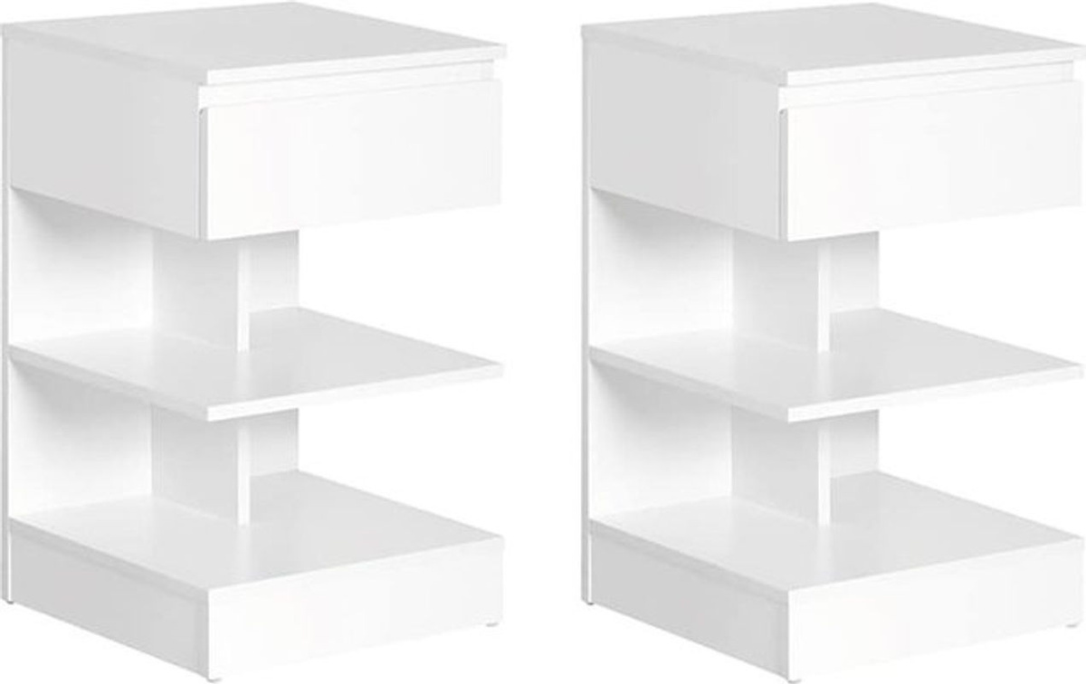 SoBuy Nachttisch-Set 2er Weiß Minimalistisch B/T/H: 39 x 39 x 65 cm - Bild 1