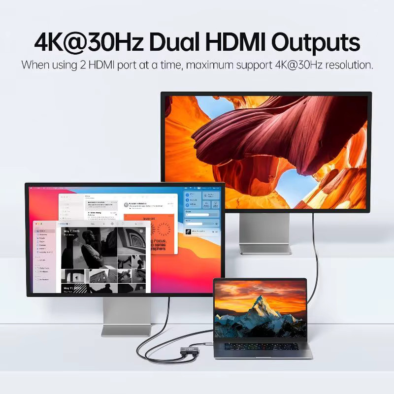 ULT-unite USB-C-zu-Dual-HDMI-Adapter 4K@60Hz in Grau zur Erweiterung für zwei Monitore, kompatibel mit MacBook Pro Air, iPad, iPhone 15, Dell XPS, ThinkPad, Spectre, Surface, Galaxy S24 und Steam - Bild 4