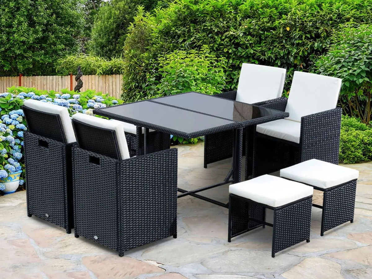 Outsunny 9-teilige Polyrattan Sitzgruppe in Schwarz mit Tisch und Stühlen für den Garten, B/T/H: 109 x 109 x 72 cm - Bild 3