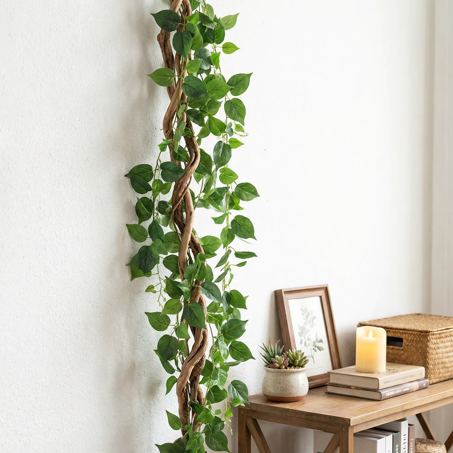 Künstliche Boston Ivy Vine mit grünen Pothos-Blättern zur Wanddekoration und zum Aufhängen in Grün - Bild 2