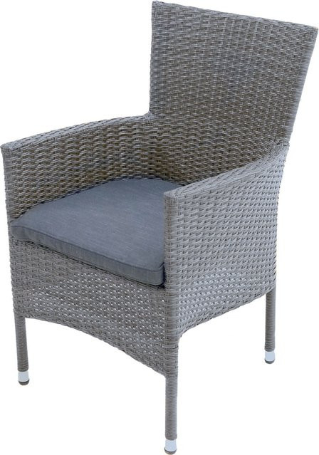OUTFLEXX Vigo Stapelsessel aus Alu und Polyrattan mit Auflagen, Grau, B/T/H: 59 x 62 x 92 cm - Bild 1