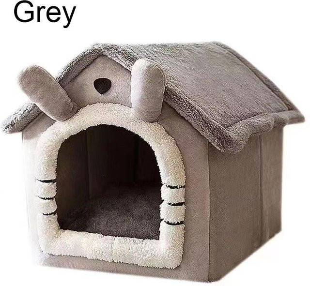 Faltbares Haustierhaus von Pet Products My in Grau, waschbares Katzenbett und Hundehütte aus Flanell und Samt für kleine bis große Tiere - Bild 1