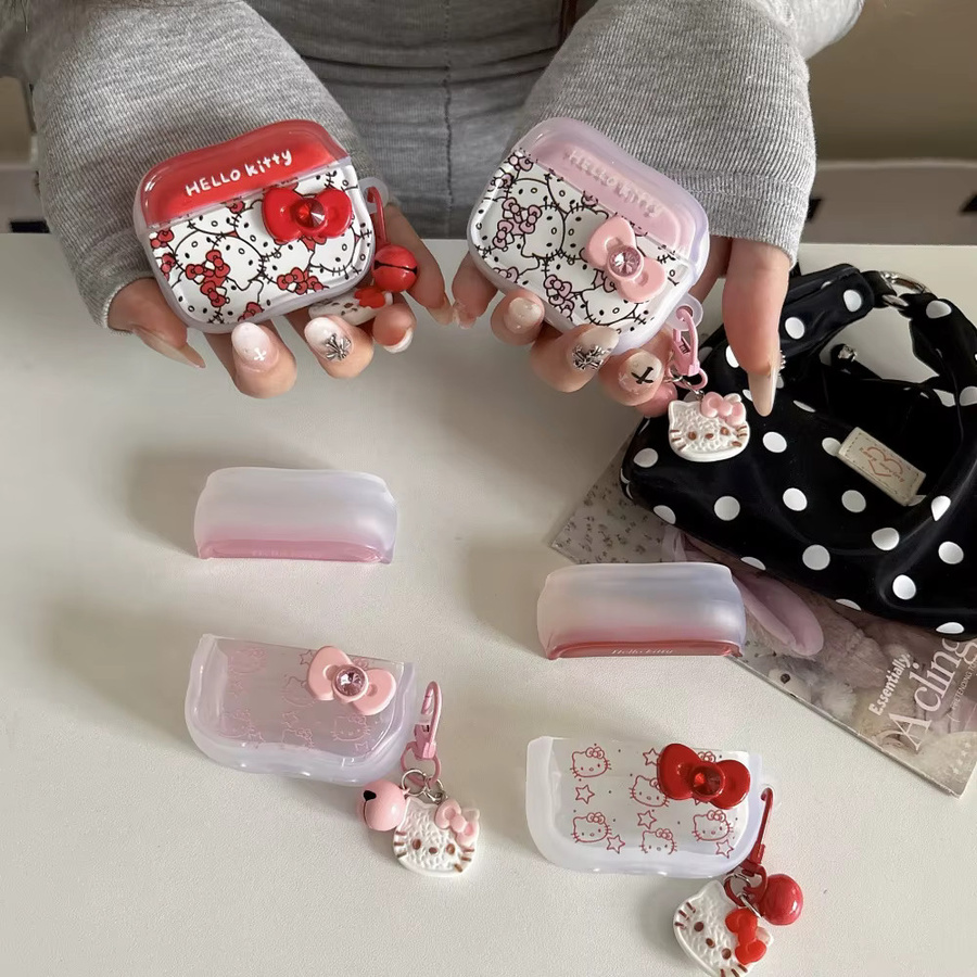 Sanrio Hello Kitty Schutzhülle für Apple AirPods 1 2 3 4 Pro 2 3 mit Schleife in Rot und Schwarz - Bild 2
