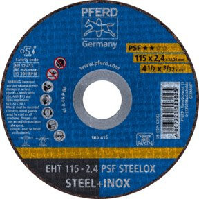 PFERD Trennscheibe EHT PSF STEELOX Universallinie für Stahl und Edelstahl, Blau, Durchmesser: 115 mm, Breite: 2,4 mm, Bohrung: 22,23 mm - Bild 1