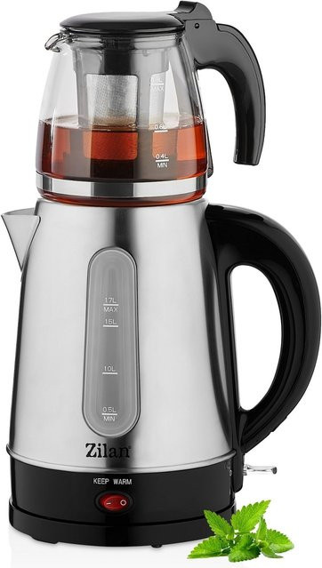 Zilan Teekocher mit Sieb aus Edelstahl und Glas, Silber, 1,7 l, 2200 W - Bild 1