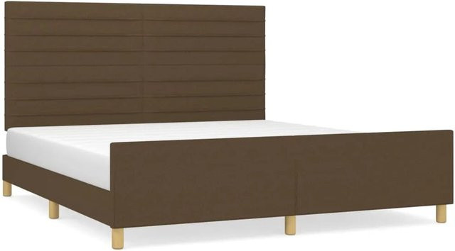 vidaXL Bettgestell mit Kopfteil in Dunkelbraun aus Stoff und Holz B/T/H: 160 x 200 x 128 cm - Bild 1