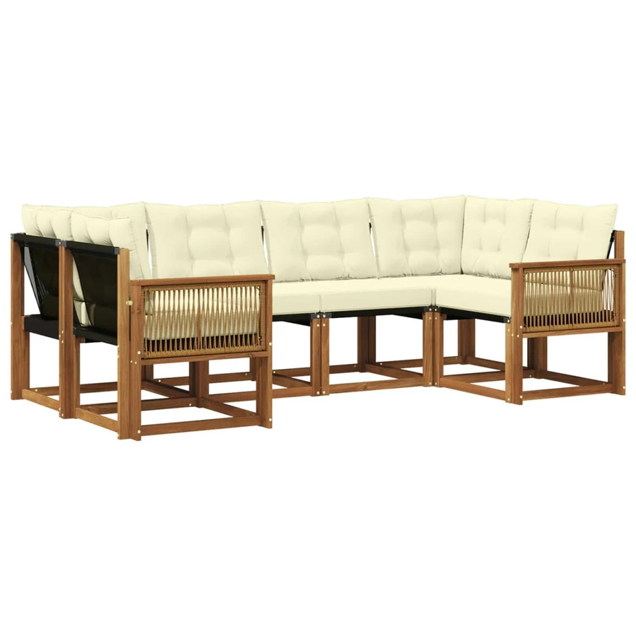 vidaXL Outdoor-Sofagarnitur L-Form aus massivem Akazienholz mit 6 Kissen in Braun und Beige - Bild 2