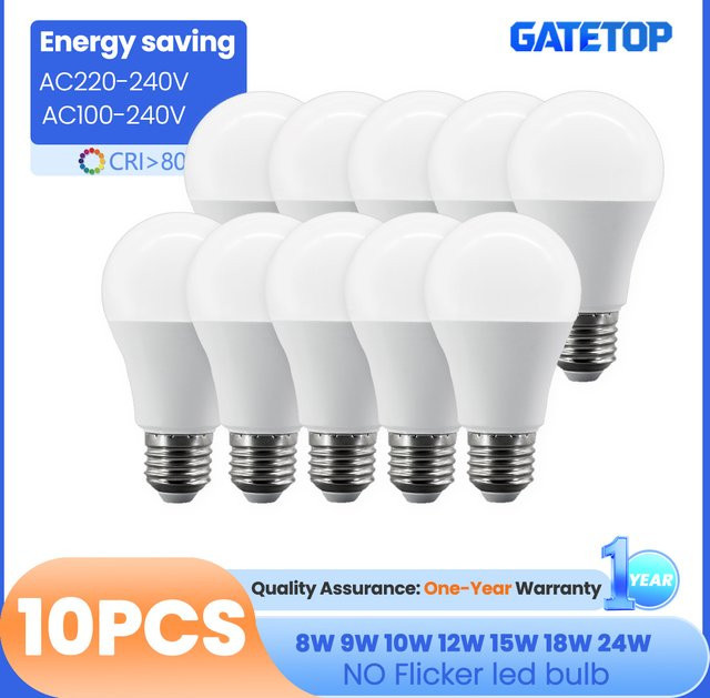 10er Set LED-Glühbirnen E27 mit Tageslicht, 8W-24W, Weiß, A60/A80 Form für dein Zuhause - Bild 1
