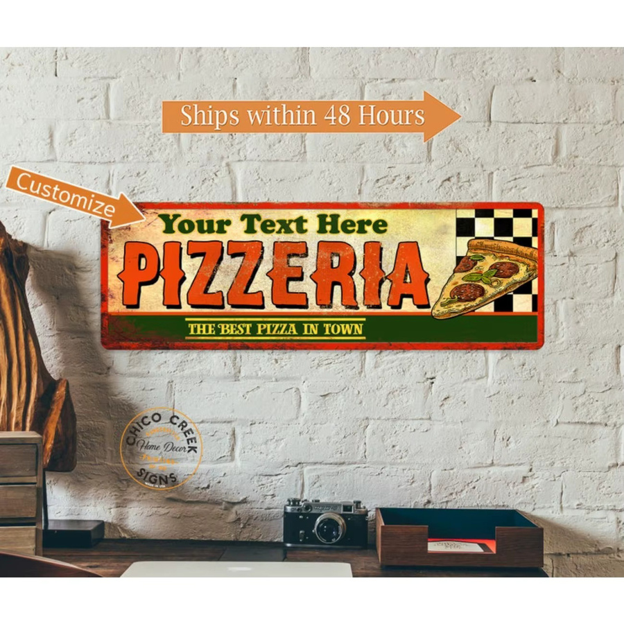 Personalisiertes Pizzeria-Schild von CIFBUY in Retro-Optik, Wanddekoration aus Metall, Weiß/Mehrfarbig, B: 30 cm - Bild 2
