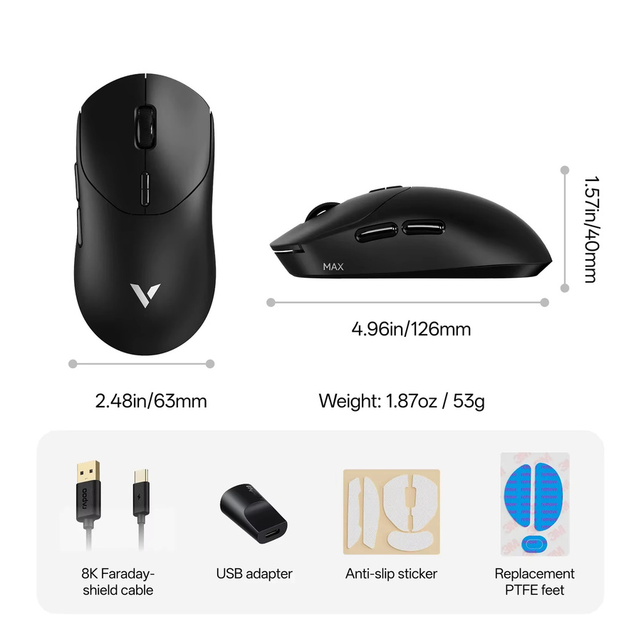 Rapoo VT2 MAX Kabellose E-Sport-Gaming-Maus mit 8K Polling-Rate und optischem Sensor in Schwarz oder Lila - Bild 3