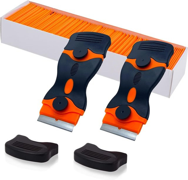 21-Klingen-Schaber mit zweischneidigem Werkzeug in Schwarz-Orange zum Entfernen von Aufklebern und Ölflecken auf Glas - Bild 1