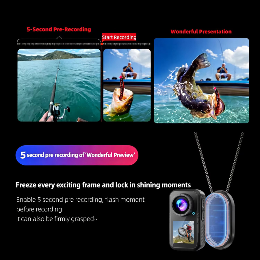 JETO 5K Mini Action-Kamera mit 4K 60FPS, Touchscreen und Anti-Shake, wasserdicht mit magnetischem Anhänger, Farbe: Schwarz - Bild 4