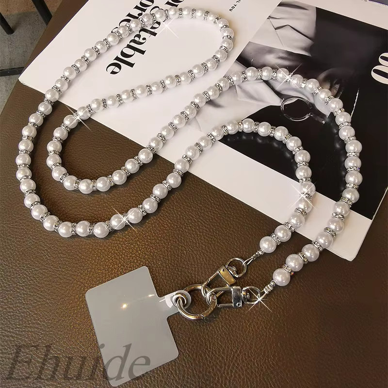 EHUIDE Telefon-Lanyard mit handbestickten Perlen und Diamant-Design in Weiß als universelle Umhängekette für deine Handyhülle - Bild 4