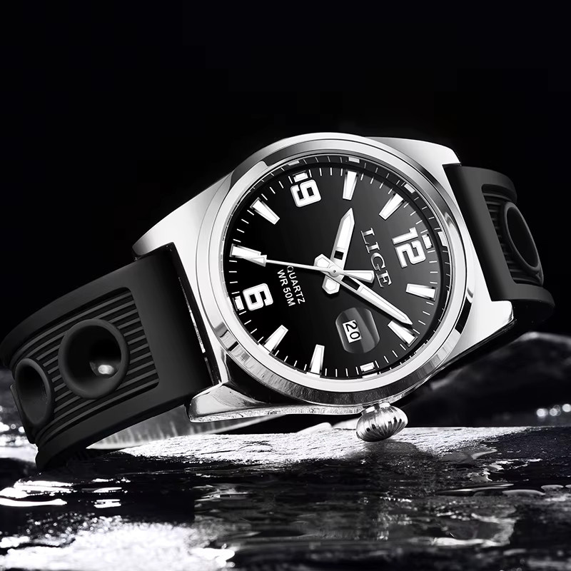 LIGE Armbanduhr Automatik, Silikon, Schwarz, Herren - Bild 2