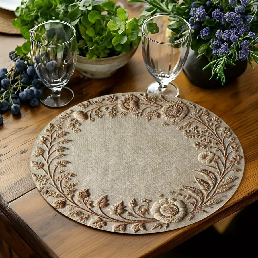 VIKAMA Tischset Reispalmen-Spitzen-Design in Beige, rund, wasserdicht und ölbeständig im nordischen Stil - Bild 2