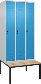 C+P Spind Classic PLUS Garderobenschrank mit Sitzbank, 3 Abteile, B/T/H: 212,0 x 90,0 x 81,5 cm, mit Sicherheits-Drehriegel und 4 Garderobenhaken, Buche-Hartholz und Stahl - Bild 1