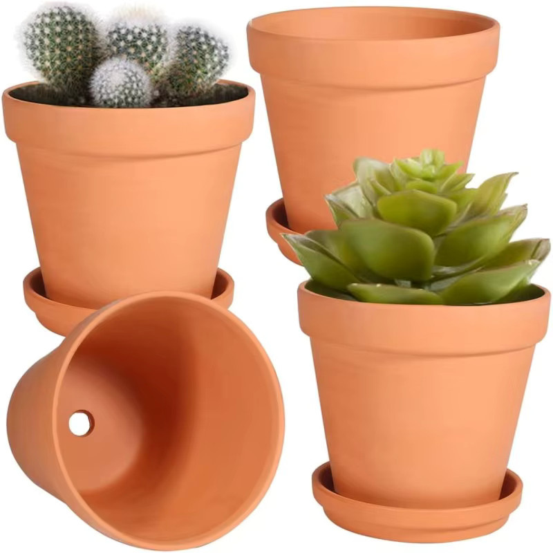 4er-Pack Terrakotta-Töpfe mit Untertassen und Mini-Pflanzwerkzeugen in Orange und Braun für Sukkulenten und Zimmerpflanzen - Bild 2