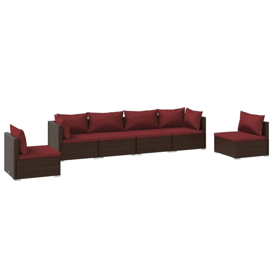 vidaXL 6-tlg Garten-Lounge-Set in L-Form aus Poly Rattan mit Kissen in Braun und Rot - Bild 2
