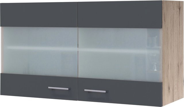 Flex-Well Küchen-Glashängeschrank Morena in Basaltgrau und San Remo Eiche, B/H/T: 100 x 54,8 x 32 cm - Bild 1