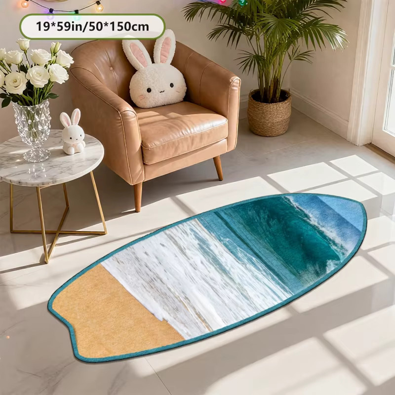 VIKAMA Teppich in Surfboard-Form mit Wellenmuster und Ozean-Design, Mehrfarbig - Bild 4