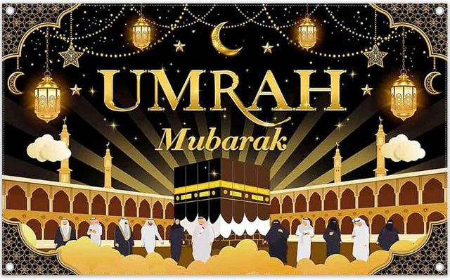 VIKAMA Umrah Mubarak Feierbanner als spirituelle Wanddekoration mit Mond-Motiv in Schwarz - Bild 1