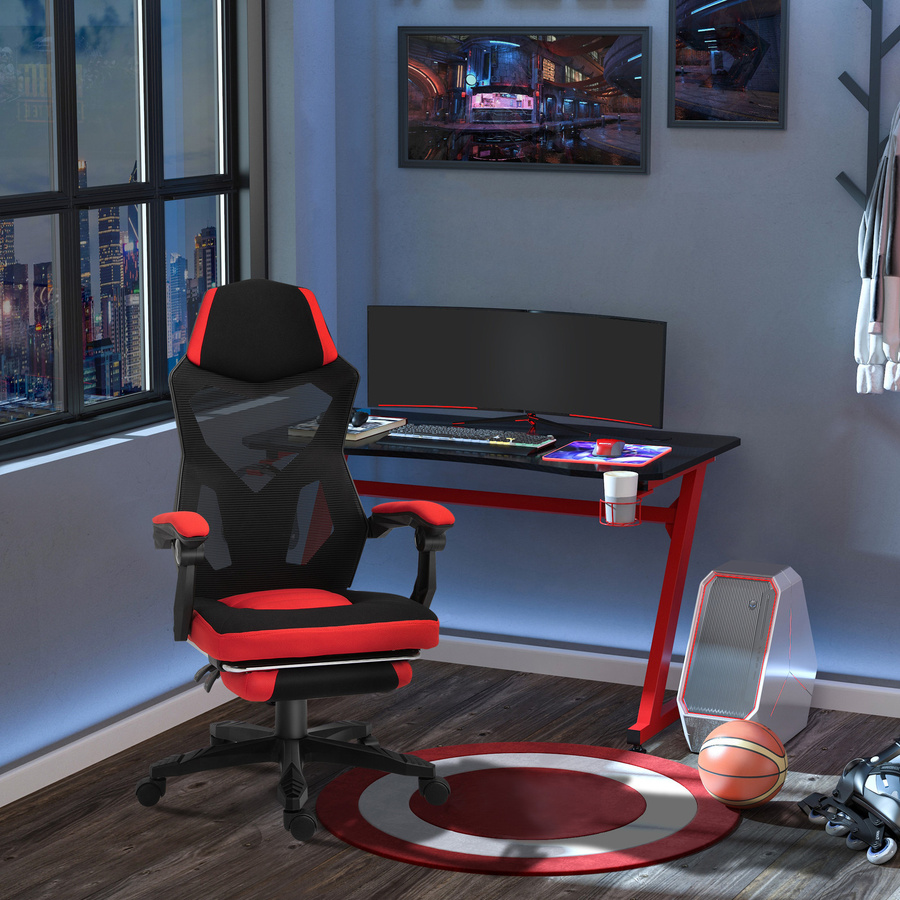 Vinsetto Gamingstuhl Ergonomischer Schreibtischstuhl mit Fußstütze und Kopfstütze, höhenverstellbar, Schwarz Rot, B/T/H: 58 x 72 x 112-122 cm - Bild 2