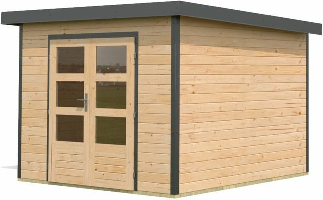 KARIBU Gartenhaus Premium Hybrido in Natur und Anthrazit mit Zylinderschloss und 3 Schlüsseln - Bild 1