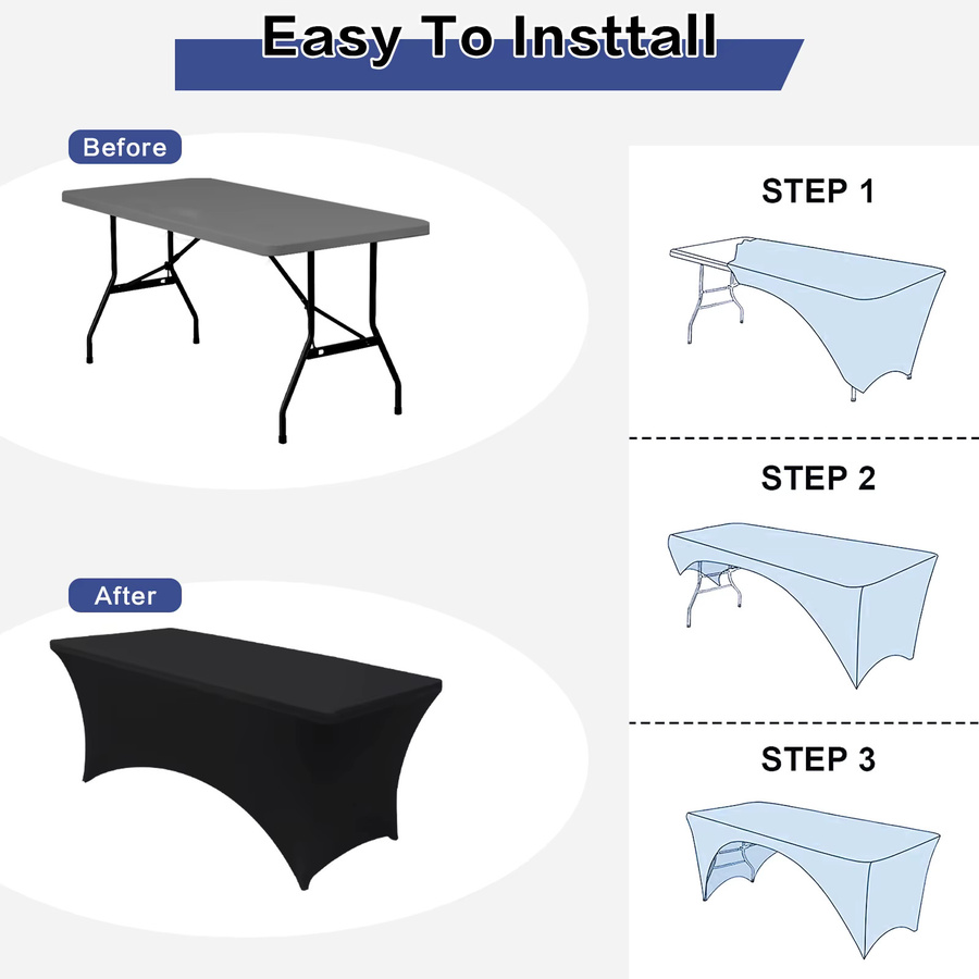 Hptmus Spandex-Tischdecke für rechteckige Klapptische, Schwarz, knitterfrei, 180 x 76 cm - Bild 4