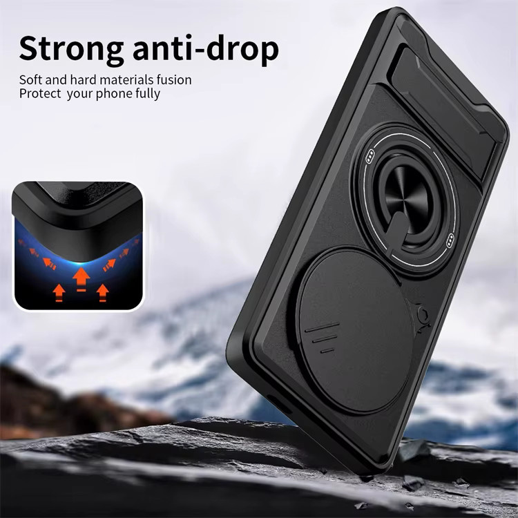 Magnetische Handyhülle für Honor Magic 8 Pro, 7, 8 Lite, X9B, X9A, X9D, X60, X70, X50, X9C mit 360 Grad drehbarem Kunststoffring in Schwarz - Bild 3