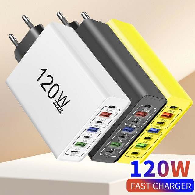 120 W USB Typ C Schnellladegerät Handy-Adapter in Weiß für iPhone, Huawei, Xiaomi, Samsung und OnePlus - Bild 1