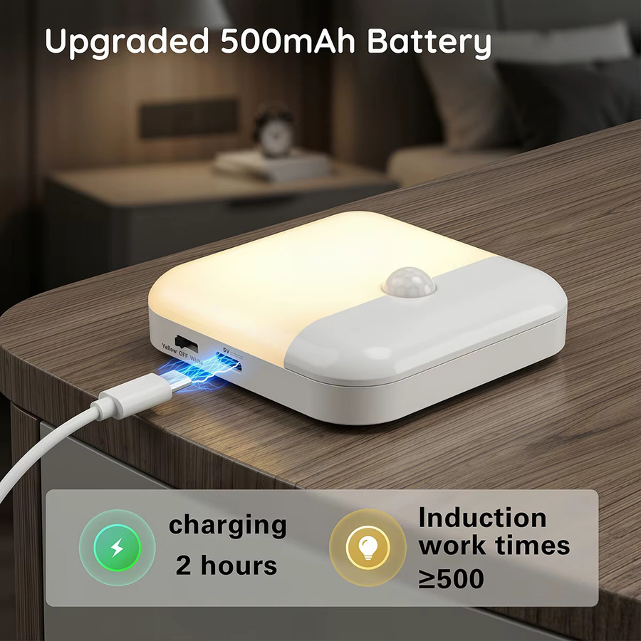 Leclstar LED-Nachtlicht mit Bewegungssensor, dimmbar, USB-aufladbar, quadratisch, warmweiß, Farbe: Weiß - Bild 3