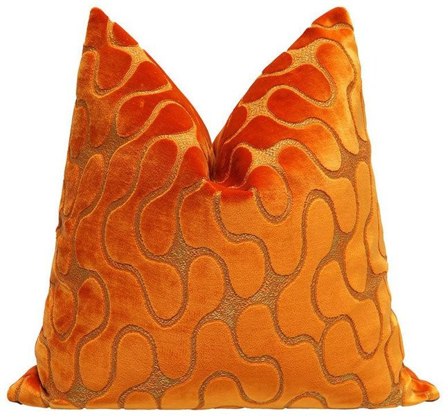 Dekorativer Samt Kissenbezug mit geometrischem Design von JMG Clothing in Orange, B/H: 45 x 45 cm - Bild 1