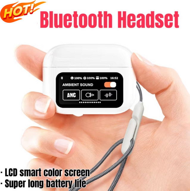 DIXSG A9 Pro Bluetooth-Headset mit LCD-Smart-Farbbildschirm, kabellose Kopfhörer mit aktiver Geräuschunterdrückung und Touchscreen in Weiß - Bild 1