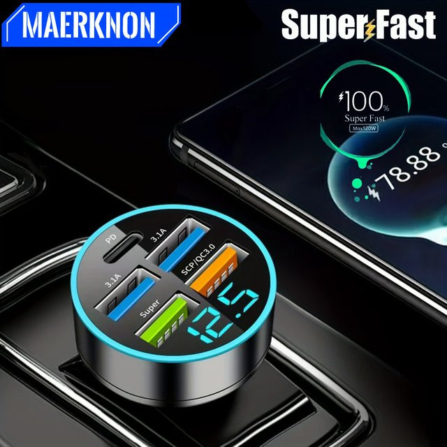 Maerknon 5-Port Autoladegerät 20W mit Quick Charge 3.0 in Schwarz für iPhone, Samsung, Huawei und Xiaomi - Bild 1